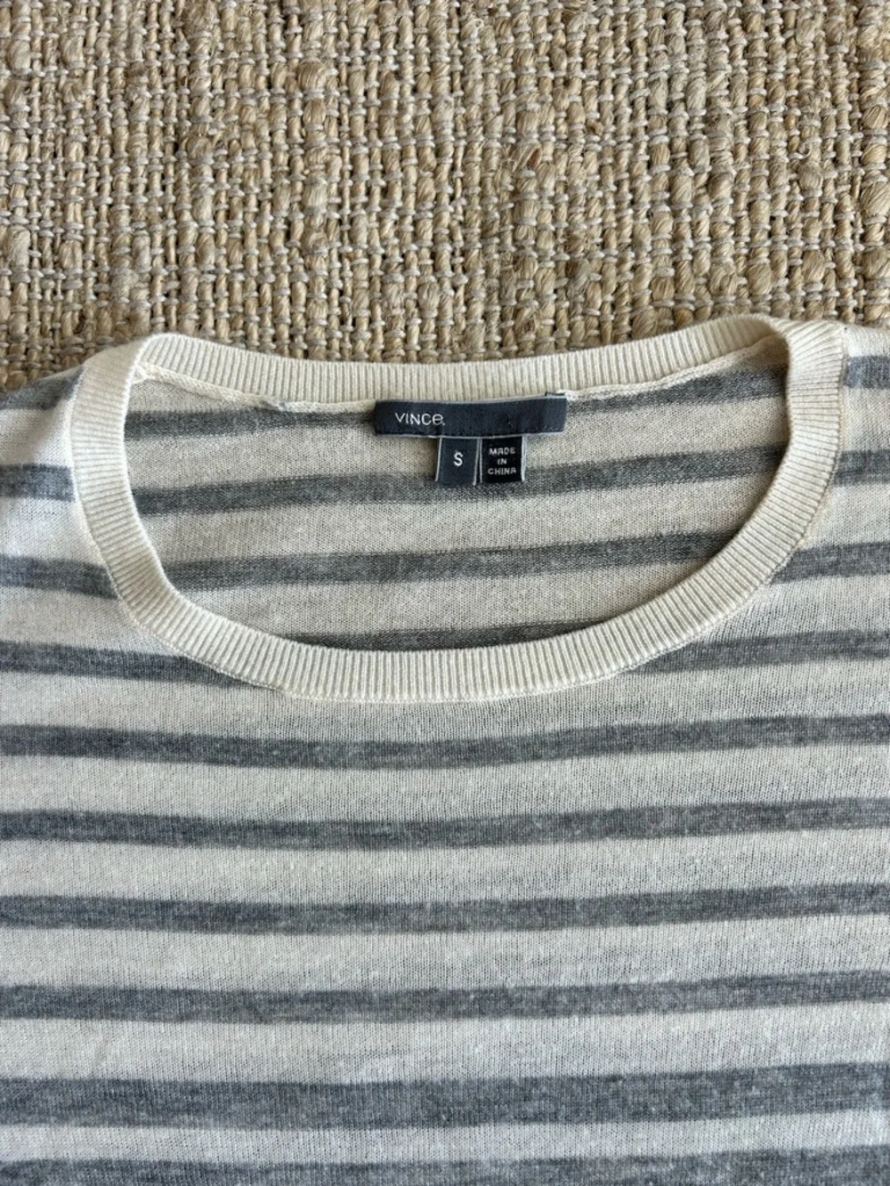 Vince Gray & White Striped Lightweight Crewneck Sweater - Picture 2 of 8